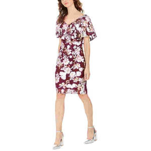 Abito da donna in rete traforata con balze, colore vino, taglia XS Petite, scollo senza spalline, lavorazione all'uncinetto, lunghezza maxi, per il giorno - Product Image 1