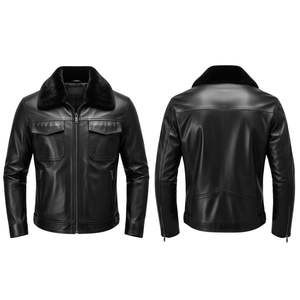Veste bomber d'hiver pour homme en cuir véritable de peau de mouton, col montant, design personnalisable, option de logo frontal pour les acheteurs exportateurs - Product Image 3
