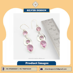 Pendientes Colgantes de Plata de Ley 925 con Cuarzo Rosa, Joyería de Plata Hecha a Mano, Precio al por Mayor, Proveedores a Granel de la India - Product Image 2