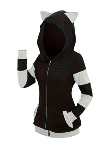 2025 mode européenne et américaine femmes nouvelles oreilles de chat épaisses en automne et en hiver longue couleur correspondant pull à capuche manteau - Product Image 2