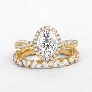 Ensemble de bagues de mariage vintage élégant et luxueux, moissanite incolore, coupe brillante torsadée, bijoux de mariage plaqués or 14 carats, or blanc - Product Image 6