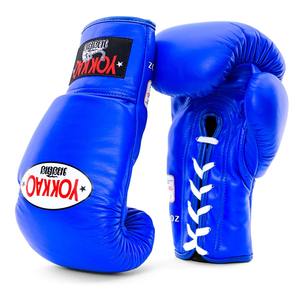 Gants de boxe en cuir PU noir avec logo personnalisé avec matrice bleu à lacets tailles de sport personnalisées 12oz 16oz matériau en cuir de vache - Product Image 4