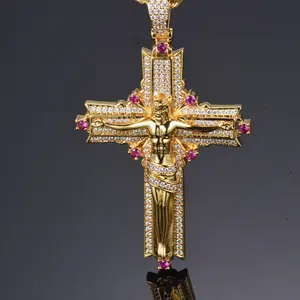 Stylish hip hop iced out jesus cross <b>pendant</b> charm <b>necklace</b> brass religious fashion jewelry <b>men</b> women - Product Image 4