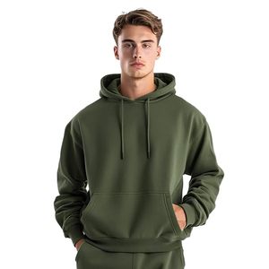 Green Loose Hoodie <b>for</b> <b>Men</b> Oversized Baggy Style <b>Thermal</b> Fleece Pullover Drop Shoulder Custom Logo <b>for</b> Winter OEM Service - Product Image 1