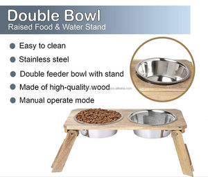 Double Diner pour animaux domestiques Support simple surélevé en K/D avec bols en acier inoxydable Mangeoire pour chiens en bois avec pieds pliants pour l'alimentation des animaux domestiques - Product Image 5