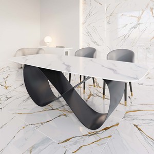 Mesa de Centro Moderna para Sala de Estar con Cubierta de Mármol y Estructura de Acero Inoxidable - Product Image 5