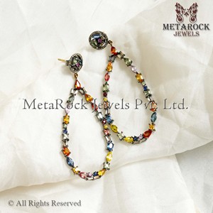 Natural Diamond 925 Silver Multi Sapphire Gemstone Designer <b>Drop</b> Dangle Push <b>Back</b> Earrings Fine Jewelry Wholesale Jewelry - Product Image 3