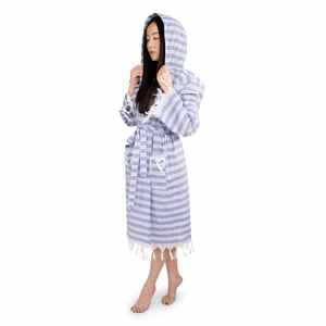 Unisex Luxury Stylish XL Size Peshtemal <b>Bathrobe</b> <b>Towel</b> Set 100% Handwoven Cotton Quick Dry Lightweight Striped Men's Sleepwear - Product Image 2