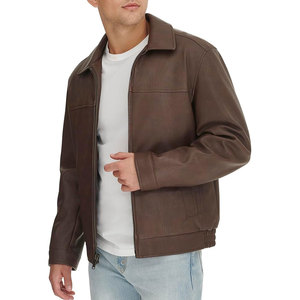 2025 dernière veste en cuir de mouton confortable au design vintage pour hommes avec col rabattu et fermeture à glissière pour l'hiver - Product Image 3