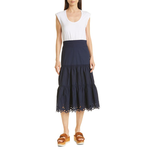 Abito da donna Veronica Beard bianco Amaia a strati con occhiellature, gonna taglia grande - Product Image 1