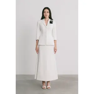 Best Formal White Women's Skirts Blazer Set HANI LONG SKIRT 73% Polyester 17% Rayon 10% Spandex Custom Labels And Tags Vietnam