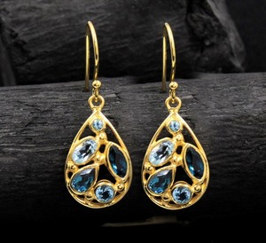 Pendientes colgantes para niñas, pendientes de piedra azul para niñas de plata para mujeres, pendientes de piedras preciosas de Topacio Azul, joyería de plata de ley sólida 925 - Product Image 2