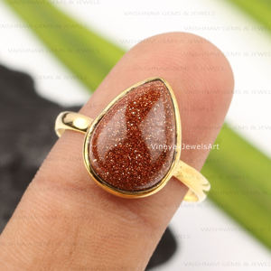 Anillo de Plata de Ley 925 con Baño de Oro de 18k, Diseño Minimalista, con Bisel de Piedra Dorada Marrón, Forma de Pera de 10x14mm, Estilo Eternity, ¡Gran Venta! - Product Image 2