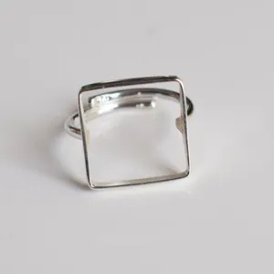 S925 anillo de plata esterlina 7-30 MM anillo de collar cuadrado venta al por mayor bisel ajuste anillo de plata accesorios de joyería hechos a mano - Product Image 2