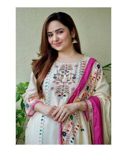 Vêtements africains Long Off White Fork Style Black Two Piece Three Piece Dupatta Clothing Modest Sari Dress - Product Image 4