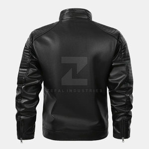 Veste en cuir pour homme, col montant, logo sur le devant, fermeture éclair, imperméable et écologique, respirante, mode d'hiver, best-seller, prix bas - Product Image 2