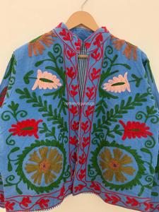 Veste en coton brodée florale bohème, col mandarin, manches trois quarts, vêtements d'extérieur pour femmes, printemps - Product Image 5