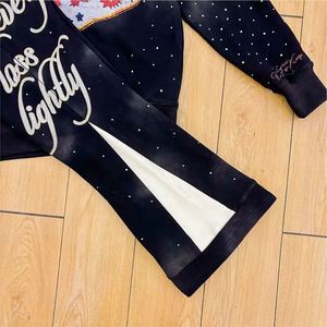 Conjunto de pantalones de chándal y Sudadera con capucha con estampado de algodón tejido personalizado, chándal con cremallera y lavado ácido de diamantes de imitación, chándales para hombres - Product Image 4