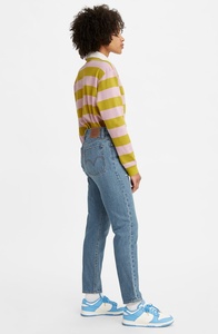 Jean en denim droit pour femme, couleur claire, décontracté, de haute qualité, coupe régulière, taille mi-haute, respirant et à séchage rapide - Product Image 6