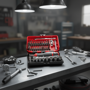 Ensemble d'outils USAG de 38 pièces avec douilles hexagonales et embouts dans une boîte bimatière, ensemble d'outils polyvalent pour un usage professionnel - Product Image 3