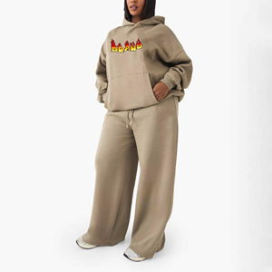 Survêtement long imprimé en molleton doux pour femmes, streetwear, hiver, chaud, confortable, décontracté - Product Image 1