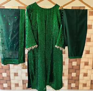 Haute qualité femmes indien pakistanais Salwar Kameez semi-pur en mousseline de soie avant entièrement broderie Dupptaa travail doux Net Mali pantalon - Product Image 1