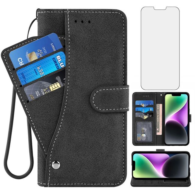 Leather Wallet Flip Cover Magnetic Stand Card Slots Lanyard Screen Protector Foldable Electroplated Mobile Phone Cases for