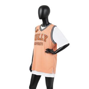 Camiseta de Baloncesto para Mujer, Transpirable, de Malla de Poliéster, con Panel en Contraste Naranja, Logotipo Personalizado por Sublimación - Product Image 4