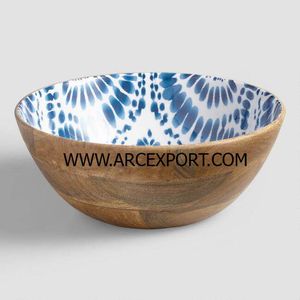 Lot de 3 bols de forme ronde en bois au design fantaisie en émail Décoration de table de restaurant et de café Bols à pâtes et à soupe de luxe - Product Image 2
