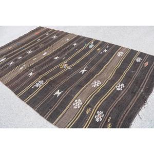 Vintage Rug, 6.1x10.8 ft Large Rug, <b>Brown</b> Abstract <b>Wool</b> Turkish Rug - Product Image 4