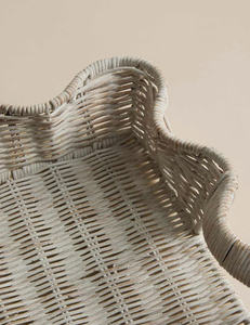 <b>Large</b> White Scalloped Rattan Serving <b>Tray</b> with Handles, Luxury Handwoven Wicker Ottoman <b>Tray</b> for Home Decor - Product Image 5