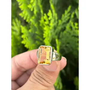925 <b>Silver</b> Emerald Cut Citrine Cluster <b>Ring</b> Radiant Cut Ruby Everyday Wear <b>Statement</b> <b>Ring</b> Rhodium Plated - Product Image 2