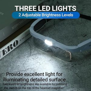 Lunettes loupe avec lumière led bandeau 5 avec lentilles détachables bandeau loupe verre pour travail rapproché passe-temps artisanat bijoux - Product Image 5