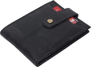 Cartera de cuero genuino rojo unisex para hombre con cierre de cremallera RFID y decoración de cadena 9 ranuras para tarjetas tamaño regular - Product Image 2