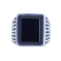 Bague vintage pour homme en acier inoxydable argenté avec CZ noir Harley Biker, taille 8-12 SR131