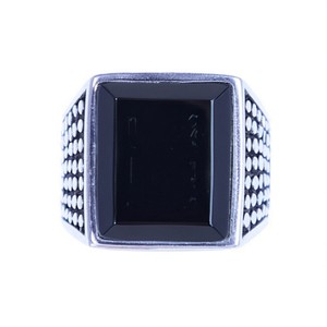 Bague vintage pour homme en acier inoxydable argenté avec CZ noir Harley Biker, taille 8-12 SR131 - Product Image 3