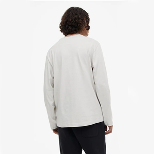 T-shirt blanc en coton gris clair de qualité supérieure pour homme Manches longues avec col côtelé Logo personnalisable Tissu tricoté - Product Image 5