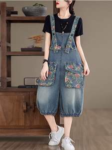 <b>Denim</b> High Quality <b>Dungaree</b> for Women Light Wash Distressed Vintage <b>Shorts</b> Effortless Style Bib Overall Button Printed Trendy - Product Image 4
