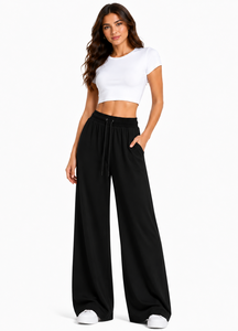 Pantalones Anchos de Cintura Alta JELEEY, Cintura Elástica, Color Sólido, Ropa Deportiva Casual para Mujer, Spandex/Poliéster, Secado Rápido, Talla S - Product Image 4