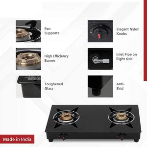 Reliable 2 Burner Glass Top Gas Stove Compact <b>Kitchen</b> Cooktop with Manual Ignition Brass Burners B2B Wholesale India - Product Image 3