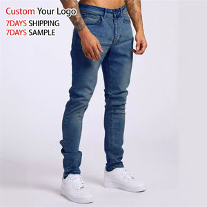High Quality Mid Waist Micro <b>Elastic</b> Denim <b>Jeans</b> Hole Tight Stretch Custom Streetwear Straight Stacked Slim Fit for <b>Men</b> <b>Jeans</b> - Product Image 4