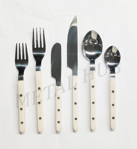 Luxury Stainless Steel and Resin Bistrot Cream <b>Flatware</b> <b>Set</b> of 6 with Shiny Silver Finish Premium Reusable Cutlery <b>Set</b> for Home - Product Image 5