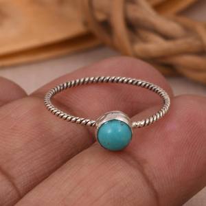 Bague de mariage de luxe en argent sterling torsadé avec turquoise Kingman faite à la main, style bohème hippie, pour femme, cadeau artisanal du sud-ouest - Product Image 6