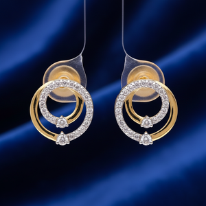 Boucles d'oreilles clous de luxe en or avec double cercle entrelacé et diamants pour femme, bijoux de mariage - Product Image 3