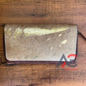 Portefeuilles à rabat en cuir véritable métallisé Western Hair On pour femmes Western Cowhide Credit Card Wallet Trending Luxury Phone Clutch - Product Image 1