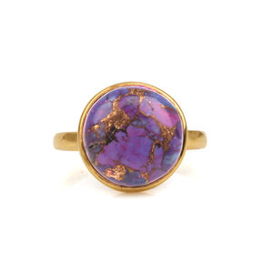 Anillo de piedras preciosas chapado en oro de 18 quilates hecho a mano para mujer, delicado 12mm, cobre púrpura, turquesa, Plata de Ley 925 auténtica, joyería fina - Product Image 3