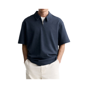 Polo de algodón 2025 transpirable y cómodo para hombre, diseño de solapa sólida, Top bordado con cremallera, ropa informal, lona teñida, 100% - Product Image 1