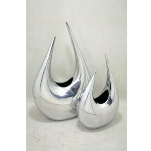 Juego de 2 jarrones de flores redondos martillados brillantes chapados en níquel plateado de acero para decoración del hogar - Product Image 2