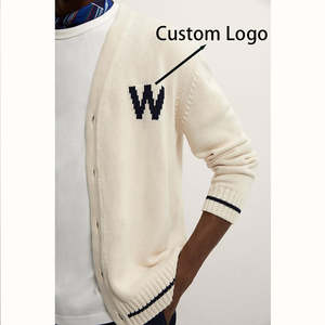 Customized <b>Men's</b> Jacquard Cotton Sweater With Skull Pattern Intarsia Single Breasted Pocket Knitted <b>Cardigan</b> - Product Image 4