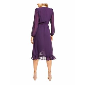 Abito midi da donna Q+A Los Angeles in chiffon viola con maniche a palloncino, taglie forti, con linea vita naturale - Product Image 2